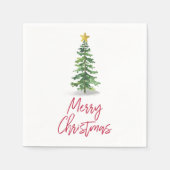 水彩松の木クリスマスホリデー スタンダードカクテルナプキン (正面)