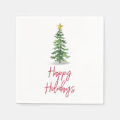 水彩松の木クリスマスホリデー スタンダードカクテルナプキン (正面)