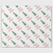 水彩松の木クリスマスホリデー ラッピングペーパー (フラット)
