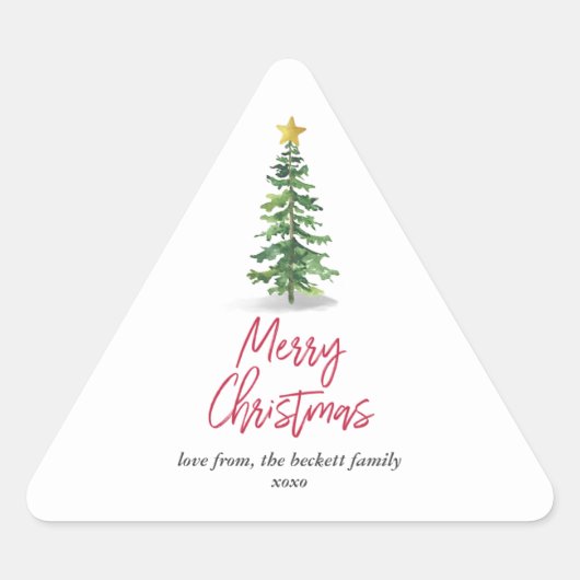 水彩松の木クリスマスホリデー 三角形シール (正面)