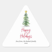 水彩松の木クリスマスホリデー 三角形シール (正面)