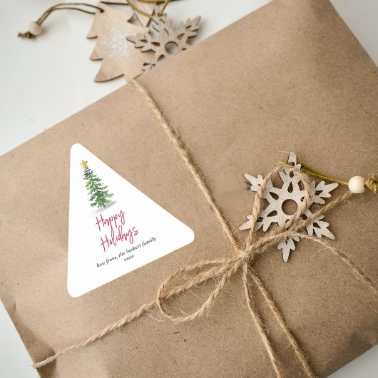 水彩松の木クリスマスホリデー 三角形シール