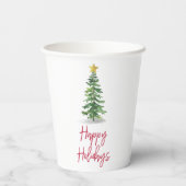 水彩松の木クリスマスホリデー 紙コップ (裏面)