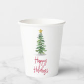 水彩松の木クリスマスホリデー 紙コップ (正面)