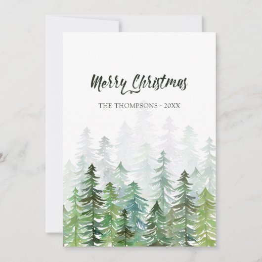 水彩松の木クリスマス写真 シーズンカード (正面)