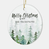 水彩松の木クリスマス写真 セラミックオーナメント (左)