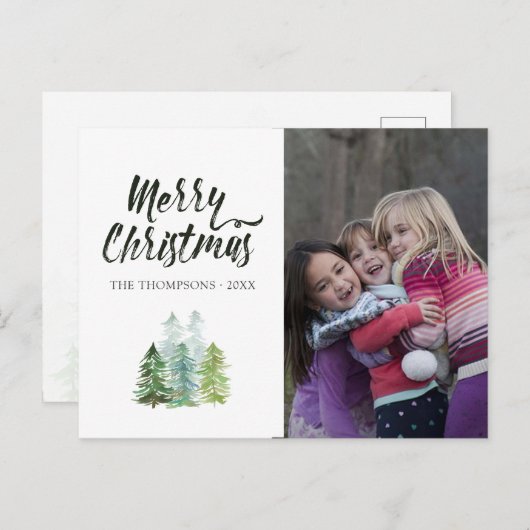 水彩松の木クリスマス写真 案内ポストカード (正面/裏面)