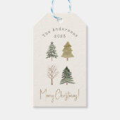 水彩松の木クリスマス家族の写真 ギフトタグ (正面)