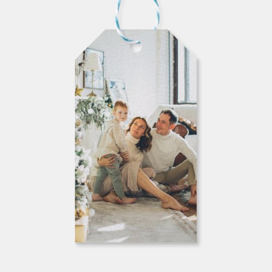 水彩松の木クリスマス家族の写真 ギフトタグ (裏面)