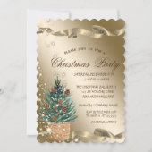 水彩松の木ゴールドコーポレートクリスマスパーティー 招待状 (正面)
