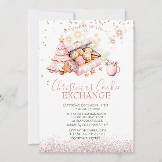 水彩松の木ジンジャーブレッドのクッキーのクリスマス 招待状 (正面)