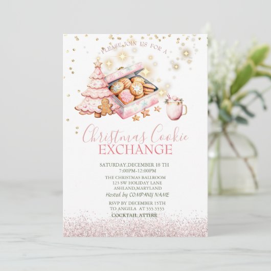 水彩松の木ジンジャーブレッドのクッキーのクリスマス 招待状 (スタンド正面)