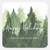水彩松の木ビジネスハッピーホリデー スクエアシール (正面)