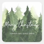 水彩松の木ビジネスメリークリスマス スクエアシール (正面)