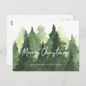 水彩松の木ビジネスメリークリスマス ポストカード (正面/裏面)