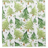 水彩松の木モノグラムモダンク素朴ラフト シャワーカーテン (正面)