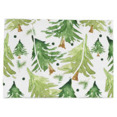 水彩松の木モノグラムモダンク素朴ラフト ラージペーパーバッグ (裏面)