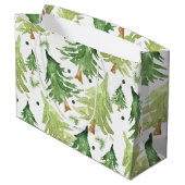 水彩松の木モノグラムモダンク素朴ラフト ラージペーパーバッグ (裏面アングル)