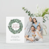 水彩松の木リースメリークリスマスフォト シーズンカード (スタンド正面)