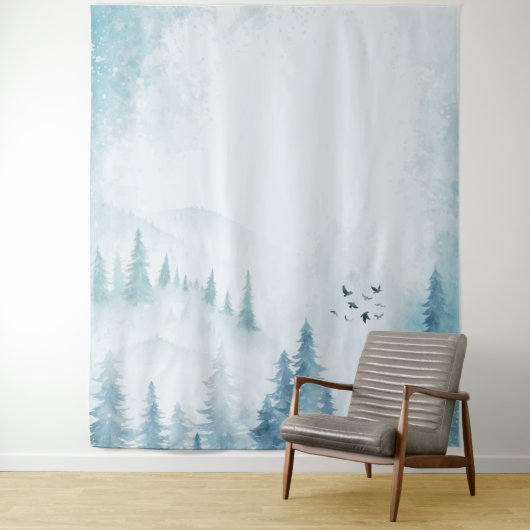 水彩松の木山 タペストリー (インサイチュ)