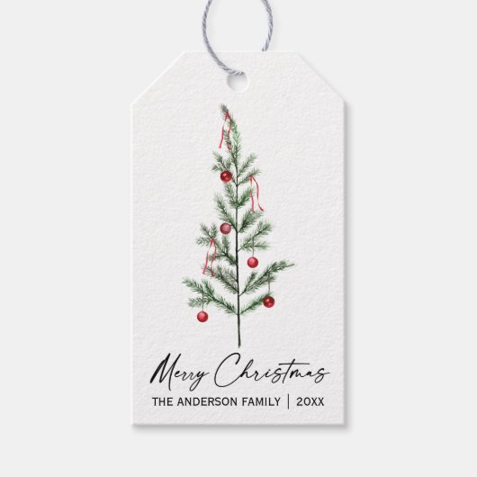水彩松の木書道インククリスマス ギフトタグ (正面)