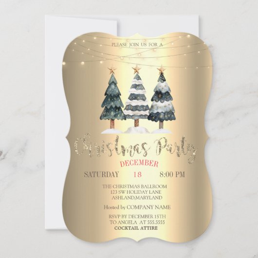 水彩松の木金ゴールドクリスマスカンパニー 招待状 (正面)