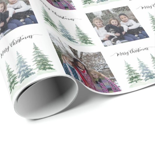 水彩松の木2写真メリークリスマス ラッピングペーパー (ロールコーナー)