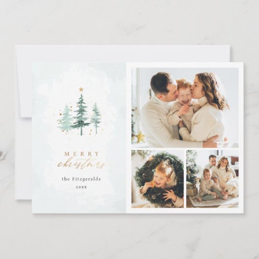 水彩松の木3写真コラージクリスマス シーズンカード (正面)