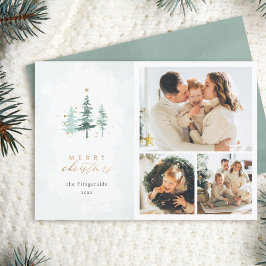 水彩松の木3写真コラージクリスマス シーズンカード