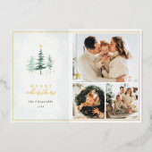 水彩松の木3写真コラージクリスマス 箔シーズンカード (正面)