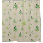 水彩松の木 クラフトブラウン ラスティック ホームリー シャワーカーテン (正面)