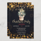 水彩松の木、ドットクリスマス 招待状 (正面/裏面)