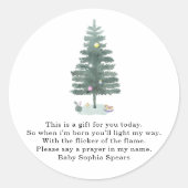 水彩松の木 – ベビー用祈りの言葉 ラウンドシール (正面)