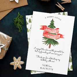 水彩松の木 メリーリトルバースデー サンキューカード