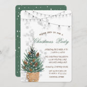 水彩松の木、松のコーンのクリスマス 招待状 (正面/裏面)