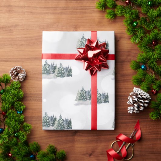 水彩松の木,森 ラッピングペーパー (クリスマスギフト)