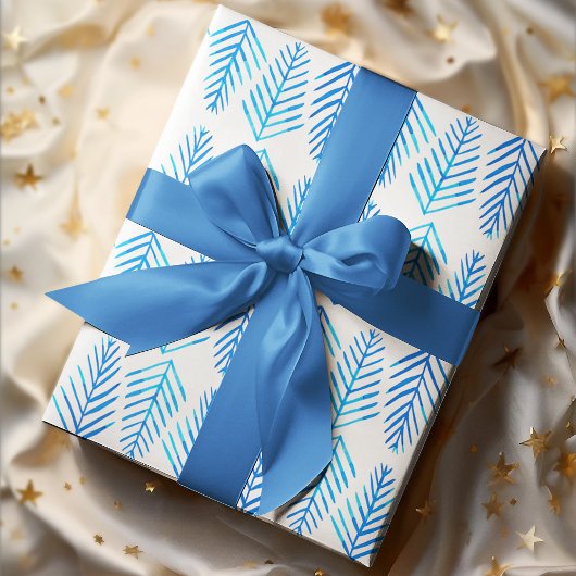 水彩松の木 – 青 ラッピングペーパーシート