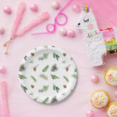 水彩松の枝とピネコン ペーパープレート (パーティー)