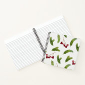 水彩松の枝と赤い果実のパターン ノートブック (内部)