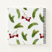 水彩松の枝と赤い果実のパターン ノートブック (裏面)