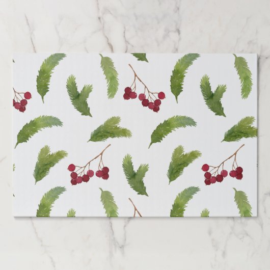 水彩松の枝と赤い果実のパターン ペーパーパッド (正面)