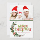 水彩松の枝の写真で楽しいクリスマス (正面)