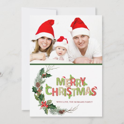 水彩松の枝の写真で楽しいクリスマス (正面)