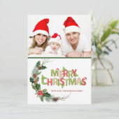 水彩松の枝の写真で楽しいクリスマス (スタンド正面)