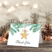 水彩松の枝の冬のウェディングフォト サンキューカード