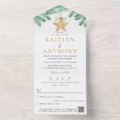 水彩松の枝クリスマスウィンターウェディング オールインワン招待状 (内側)