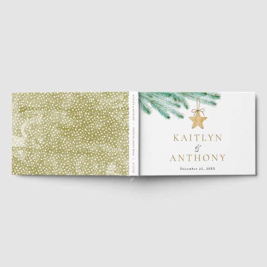 水彩松の枝クリスマスウィンターウェディング ゲストブック (全面)