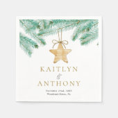 水彩松の枝クリスマスウィンターウェディング スタンダードカクテルナプキン (正面)