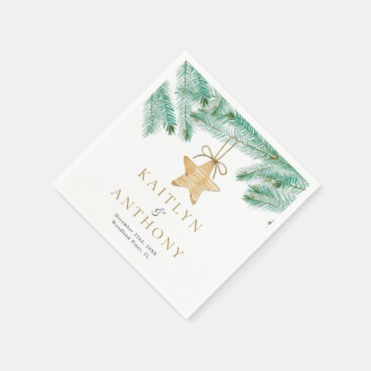 水彩松の枝クリスマスウィンターウェディング スタンダードカクテルナプキン (角)