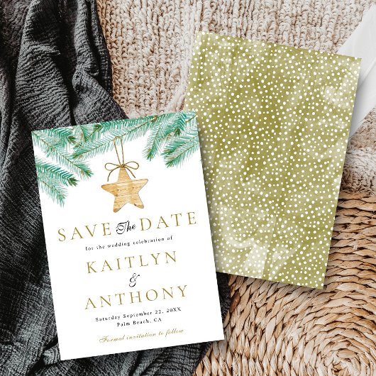 水彩松の枝クリスマスウィンターウェディング セーブザデート